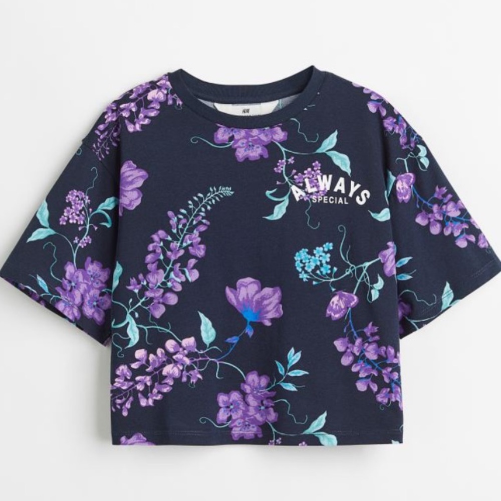 H&M Cropped Cotton Floral Tee